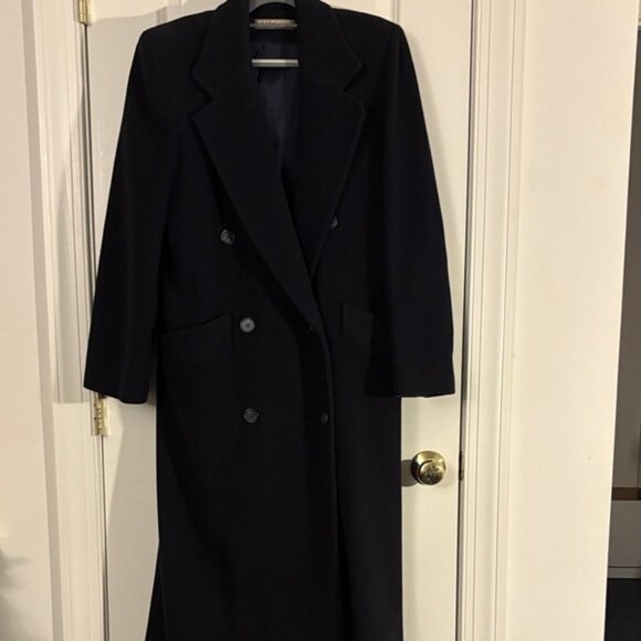 Perry Ellis Navy Double-Breasted Wool Coat - Picture 4 of 10